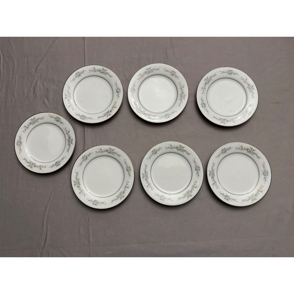 Set of 7 Noritake Melissa 3080 Bread and Butter Plates Platinum Trim Floral 6.5"